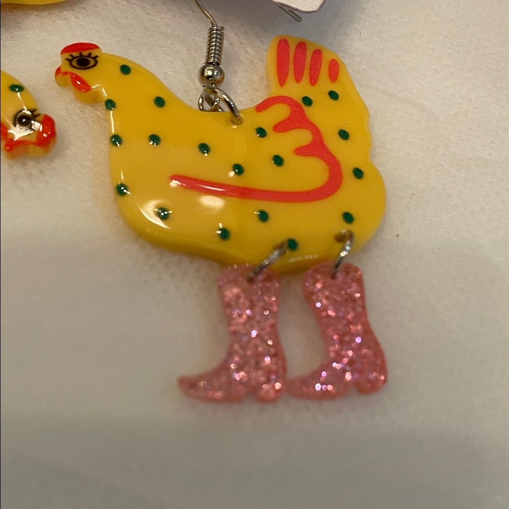 Fashion Jewelry Yellow and Pink Chicken Earrings - Picture 2 of 4
